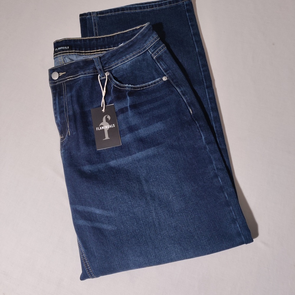 Flamingals Womens 2XL (33"x31") Straight Leg Jeans Blue Denim NEW